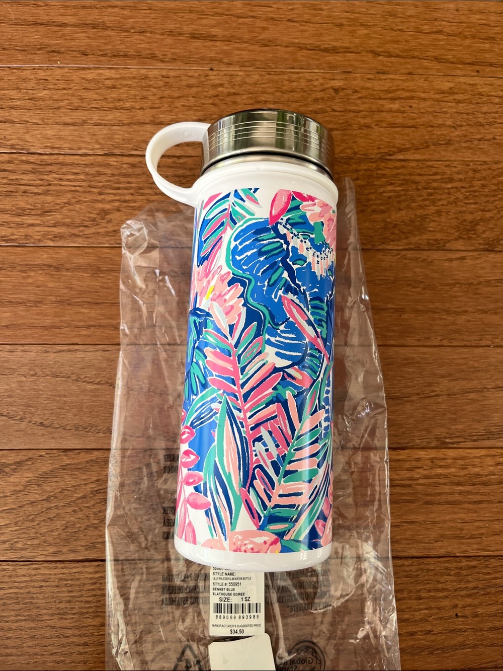 Lilly Pulitzer Tropical Leaf Insulated Bottle - Pink, Blue & Green 17 oz